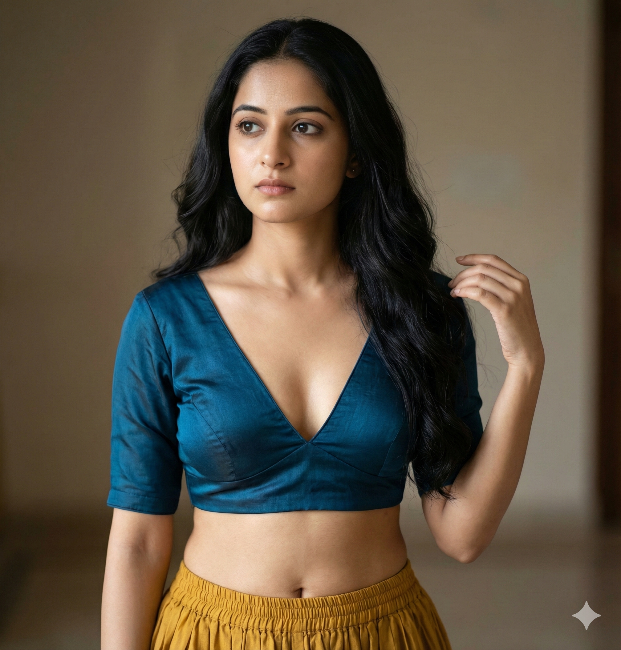 photorealistic medium shot of a beautiful young South Asian woman