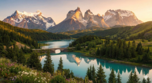 beautiful mountains and rivers in natural landscape