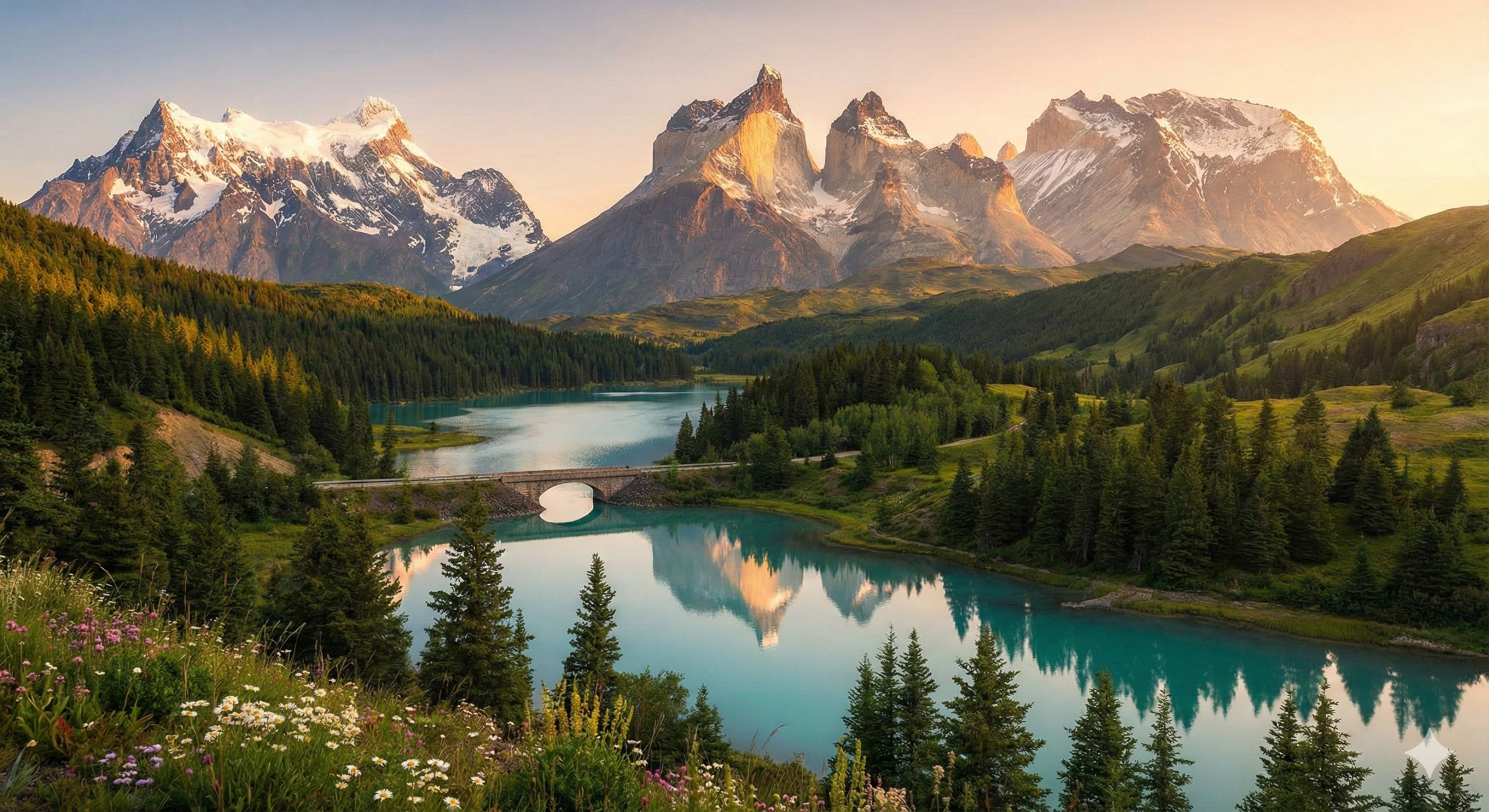 beautiful mountains and rivers in natural landscape